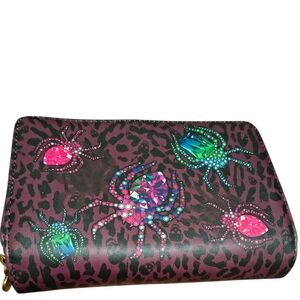 Betsey Johnson Printed Jeweled Spider Leopard Crossbody Wallet